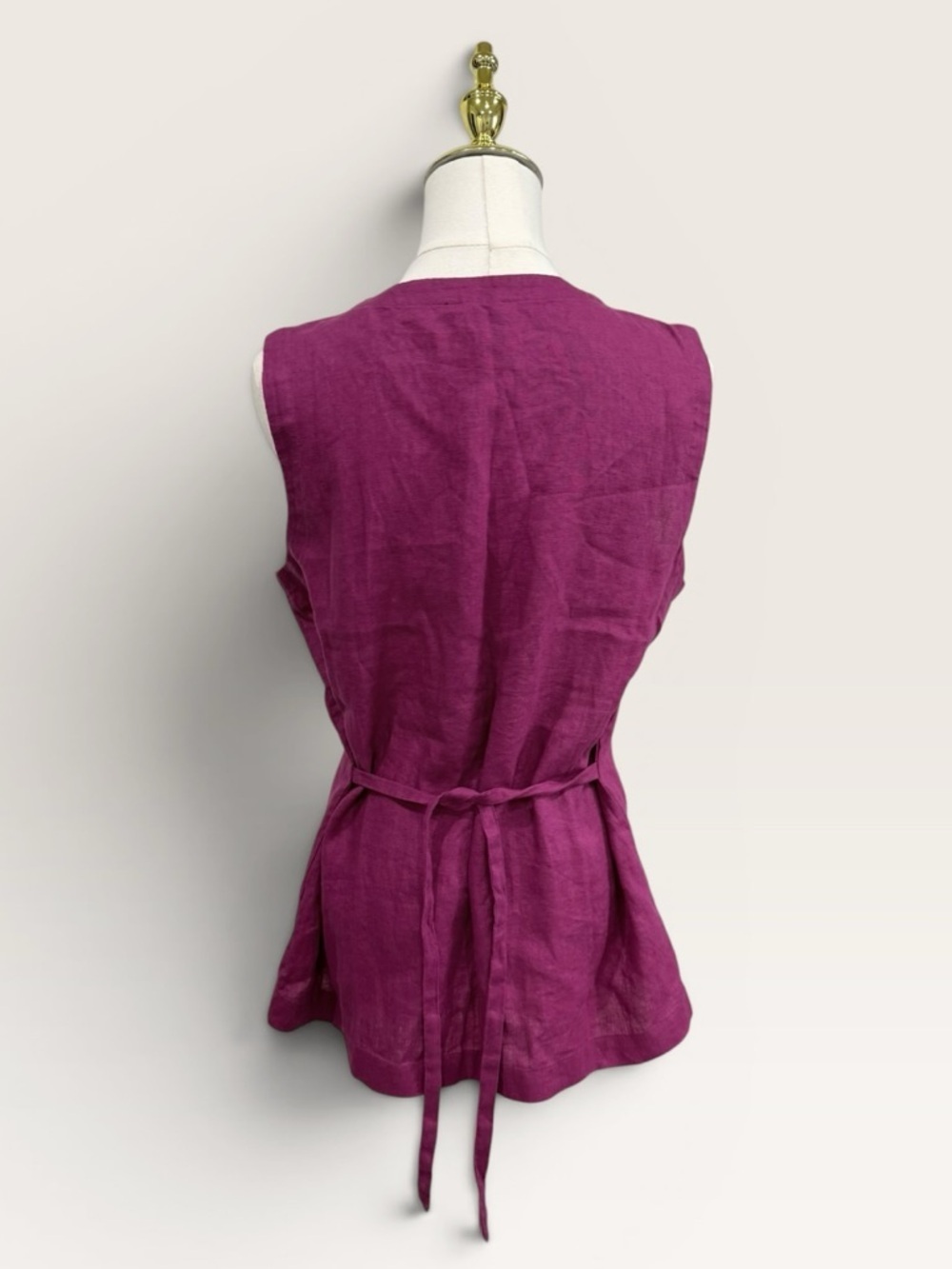 Eileen Fisher Organic Linen Crop Wide Pant & Round Neck Long Vest Set Sangria XS - Picture 6 of 16
